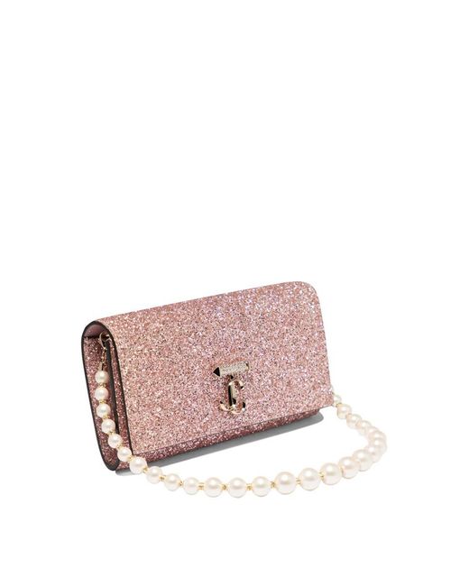 Jimmy Choo Pink "Avenue" Wallet With Pearl Strap