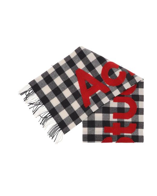 Acne Red "Checked Scarf With Logo Pattern"