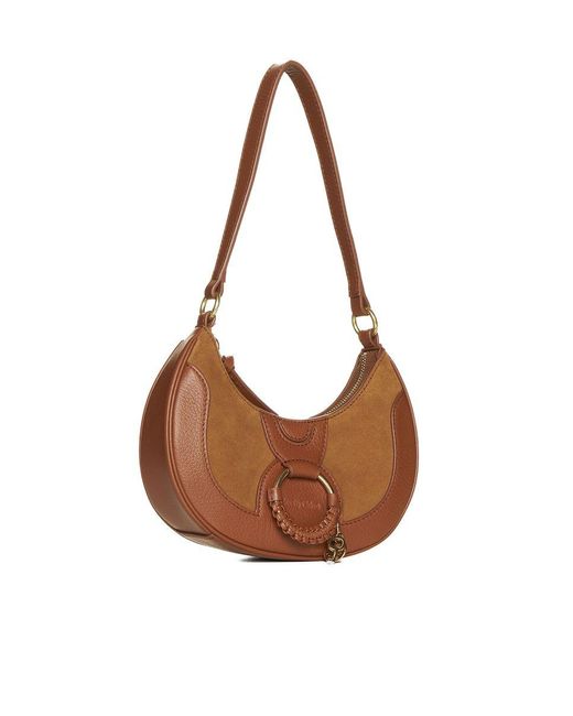 See By Chloé Brown Hana Half-Moon Leather Shoulder Bag