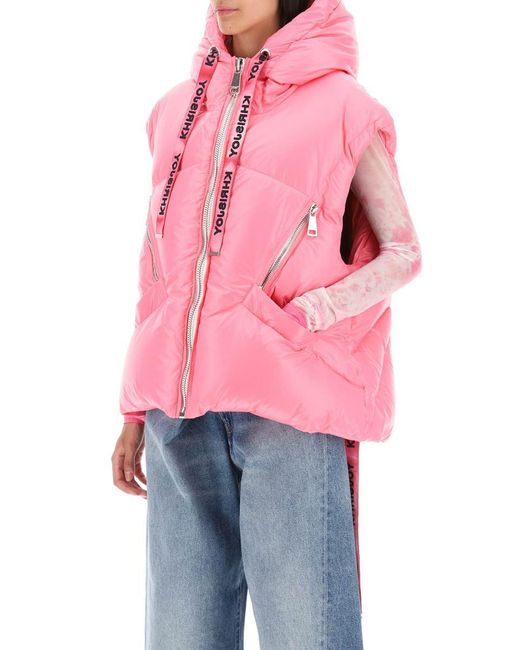 Khrisjoy Pink Oversized Puffer Vest With Hood