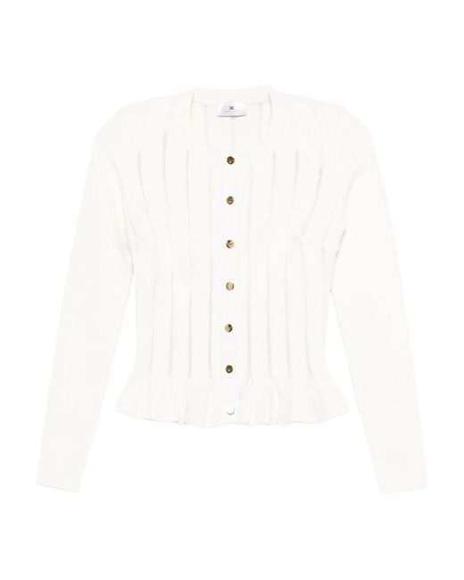 Elisabetta Franchi White Ribbed Buttoned Cardigan