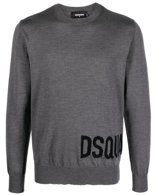 DSquared² Gray Logo-intarsia Crew-neck Sweater for men