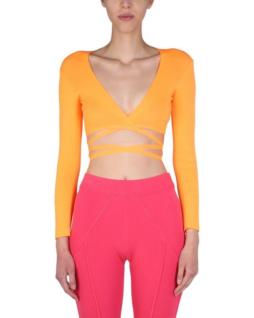 MSGM Pink Wrap Knitted Crop Top
