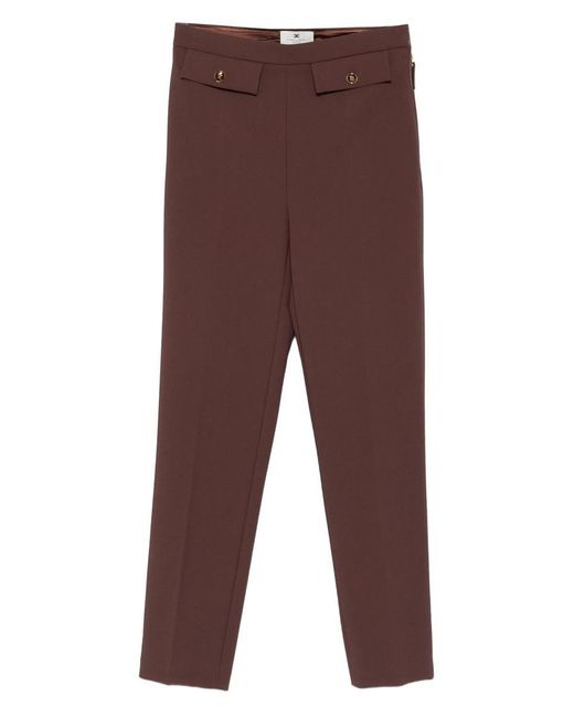 Elisabetta Franchi Brown Button-Detailed Trousers