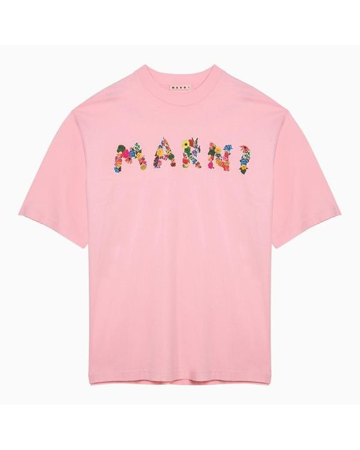 Marni Pink T Shirt With Logo Bouquet for men
