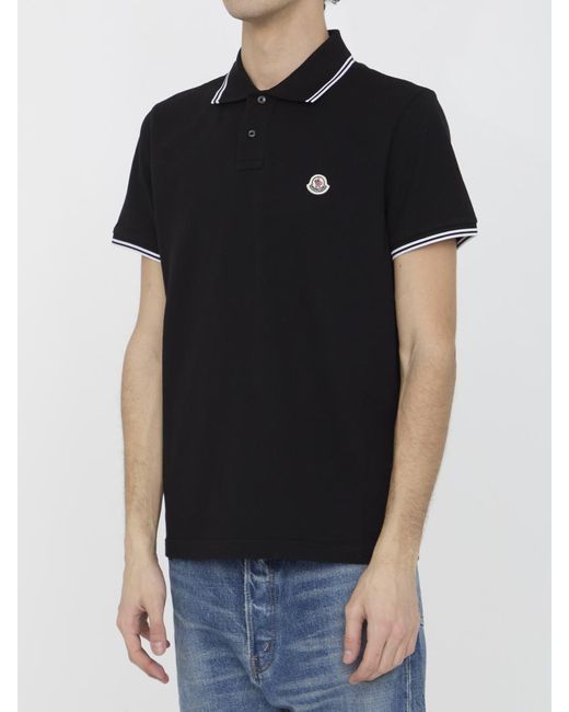 Moncler Black Piquet Cotton Polo Shirt for men