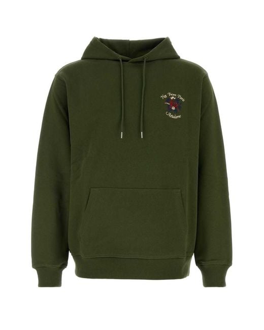 Drole de Monsieur Green Floral Slogan Cotton Hoodie for men