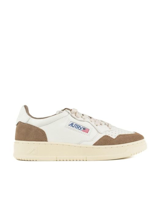 Autry Natural Medalist Low Leather And Suede Tobacco Sneakers
