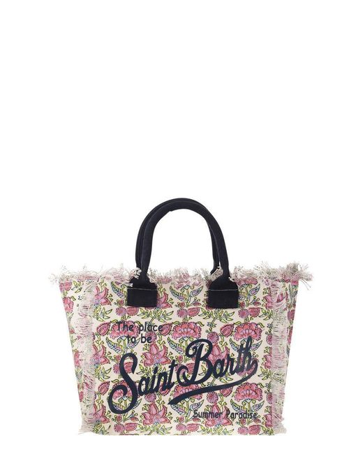 Mc2 Saint Barth Pink Vanity - Canvas Bag With Floral Print