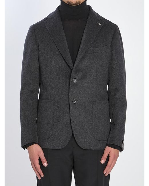 Tagliatore Gray Single-Breasted Cashmere Jacket for men