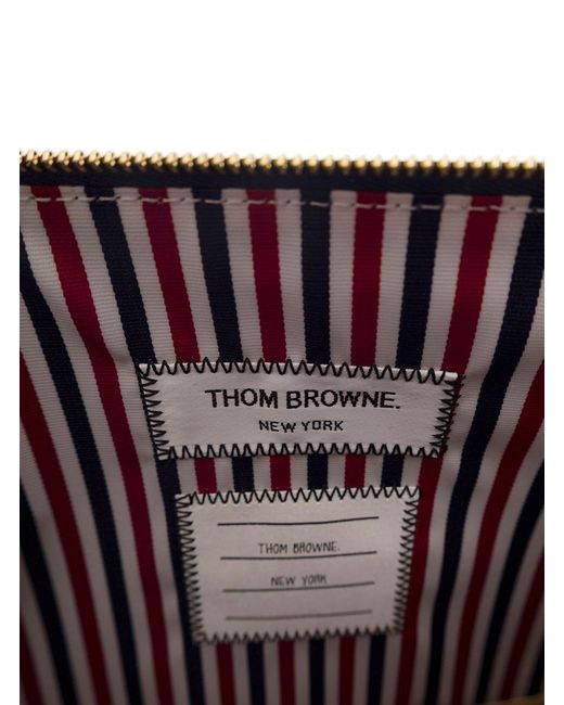 Thom Browne Gray Small Document Holder W/ 4 Bar In Pebble Grain Leather for men