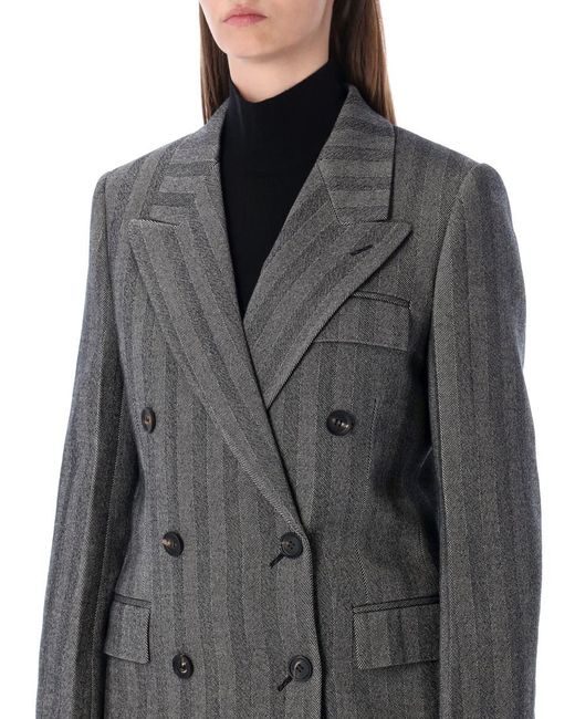 Ferragamo Gray Oversized Double-Breasted Chevron Wool Coat