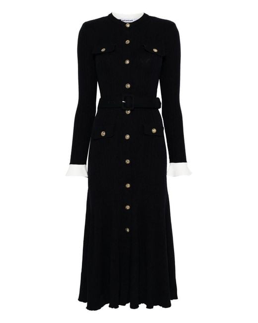 Self-Portrait Black Viscose Knit Midi Dress