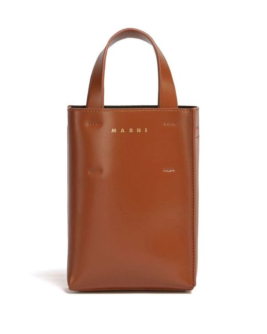 Marni Brown Nano Museo Leather Tote Bag