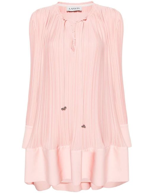 Lanvin Pink Long Sleeve Flare Pleated Dress Clothing