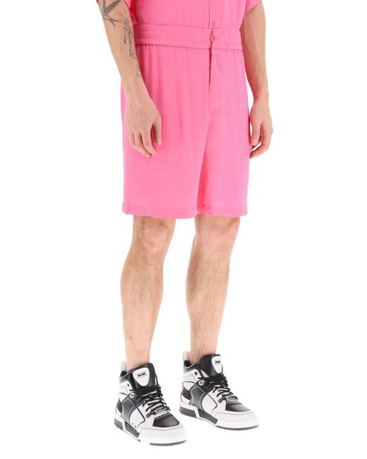 Moschino Pink Monogram Silk And Viscose Shorts for men