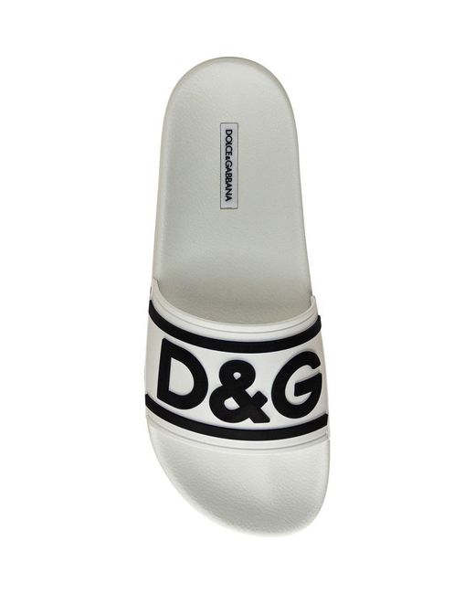 Dolce & Gabbana White Beachwear Slipper With Logo for men