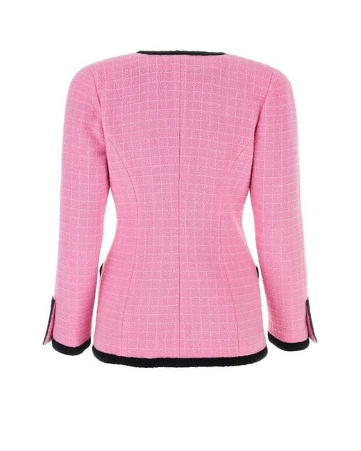 Alessandra Rich Pink Double-breasted Boucle Tweed Jacket