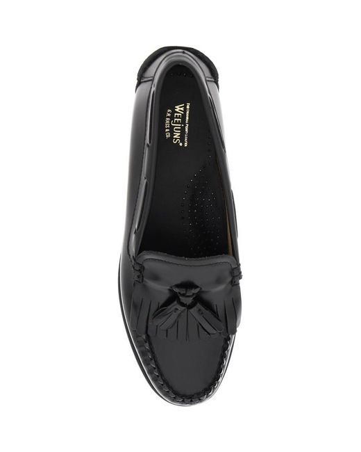 G.H.BASS Black Esther Kiltie Weejuns Loafers In Brushed Leather
