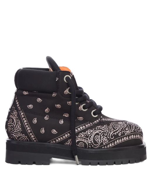 PDF Black Bandana-Print Lace-Up Boots for men