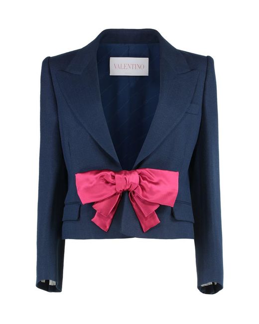 Valentino Garavani Blue Short Jacket With Applied Bow