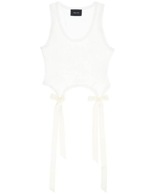 Simone Rocha White Easy Cropped Top With Bow Tails