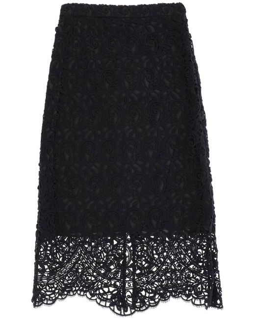 Burberry Black Macrame Lace Pencil Skirt