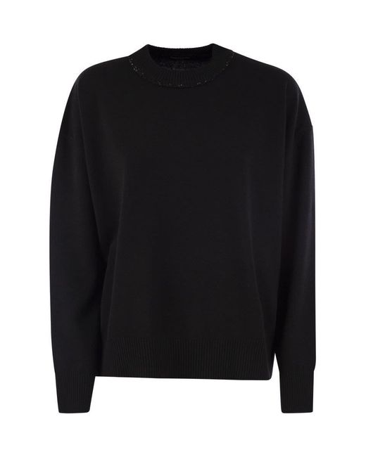 Fabiana Filippi Black Sequin-Embellished Crew-Neck Sweater