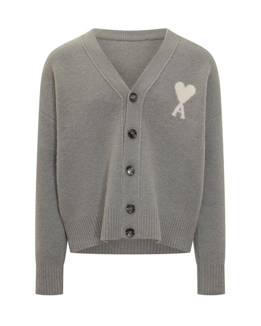 AMI Gray Ami Alexandre Mattiussi Grey Wool Cardigan for men
