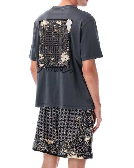 Amiri Gray Bleach Bandana Patch T-shirt for men