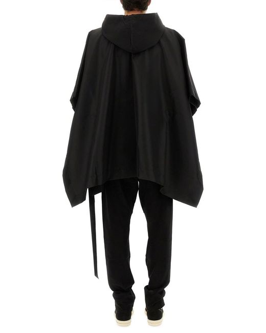 Rick Owens Black Waterproof Cape With Hood