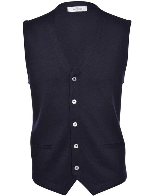 Gran Sasso Blue Wool Knit V-Neck Vest for men