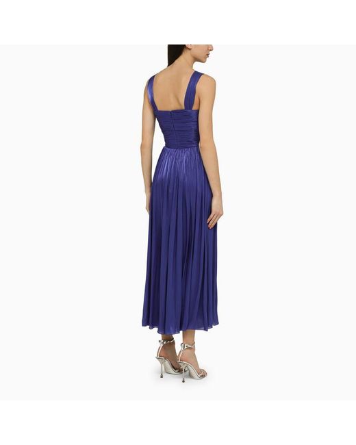 Costarellos Blue Twist-front Pleated Metallic Crepon Gown