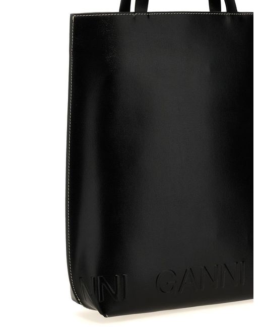 Ganni Black Banner Medium Tote Bag