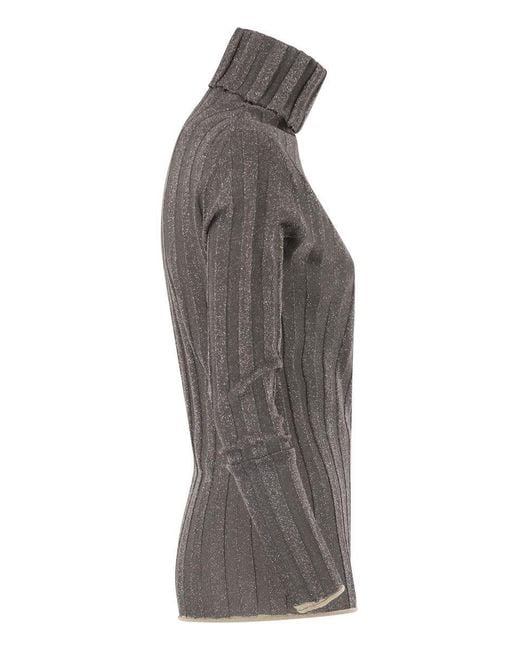 Fabiana Filippi Gray Ribbed Turtleneck With Lurex