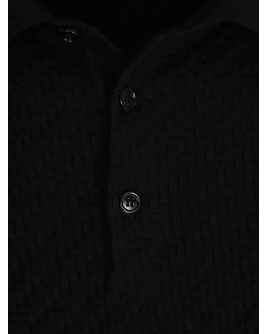 Brioni Black Textured Knit Polo for men