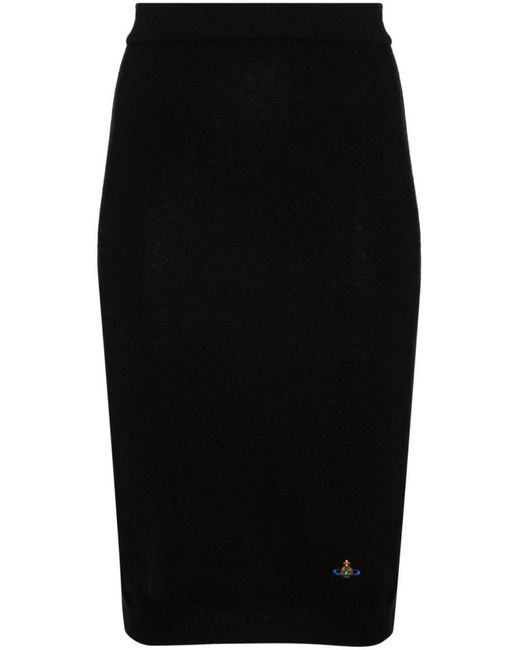 Vivienne Westwood Black Logo Wool Midi Pencil Skirt
