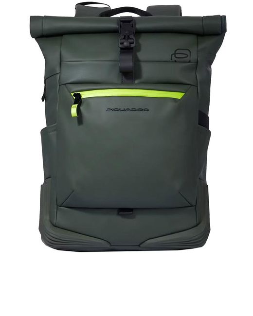 Piquadro Green Roll-Top Backpack For Pc And Ipad Cpn Chest Strap Bags