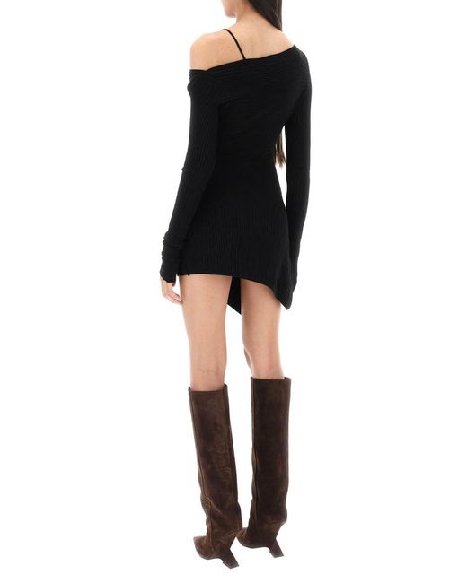 The Attico Black 'desai' Mini Dress In Texturized Knit
