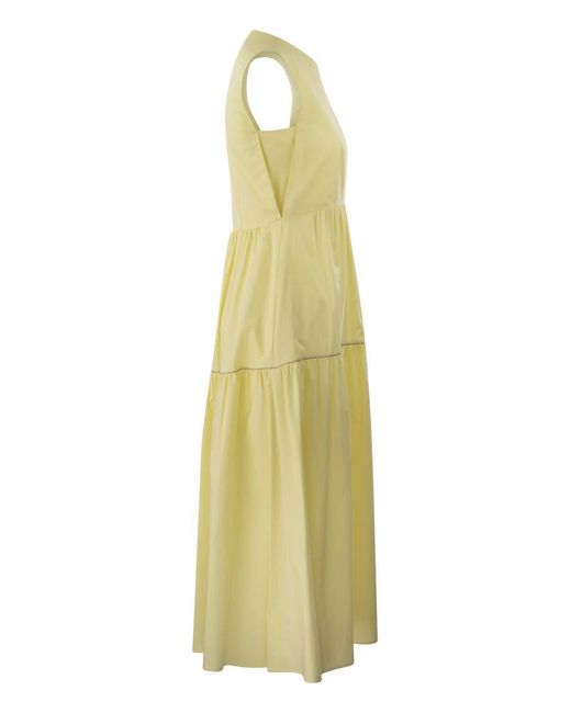 Peserico Yellow Midi Dress In Light Stretch Cotton Satin