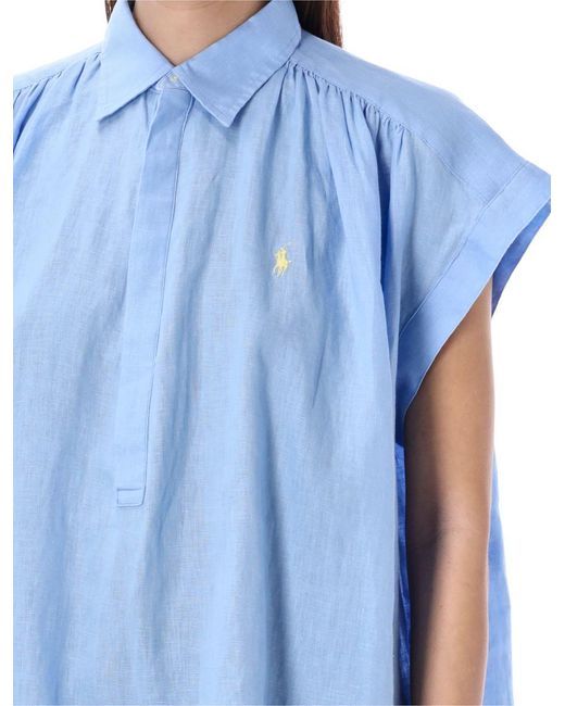 Polo Ralph Lauren Blue Linen Popover Shirt