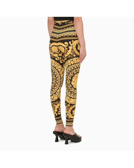 Versace Yellow Black And Gold Leggings With Baroque Print