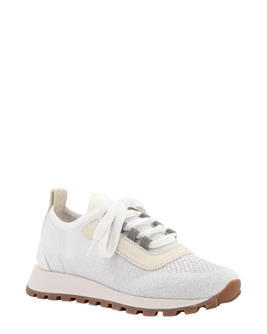 Brunello Cucinelli White Sparkling Cotton Knit Sneakers