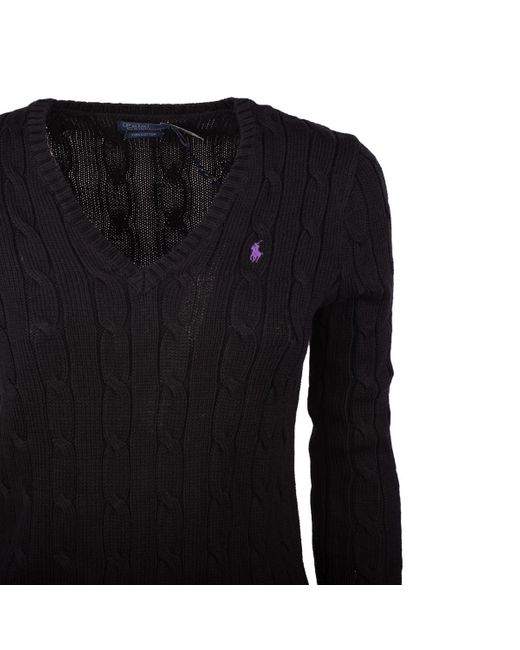 Ralph Lauren Plaited Cotton V-neck Sweater Black