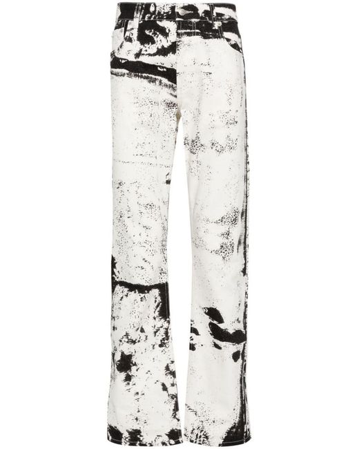 Alexander McQueen White Printed Denim Jeans for men