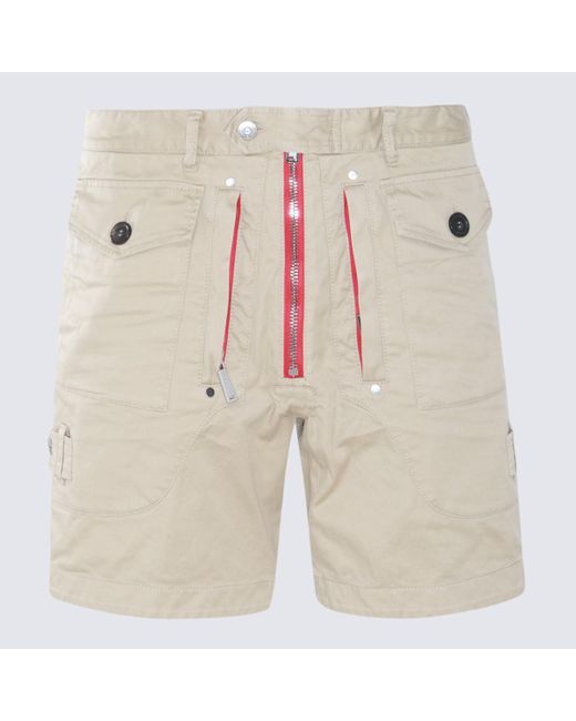 DSquared² Natural Beige And Red Cotton Blend Shorts for men