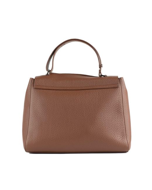 Orciani Brown Sveva Soft Medium Leather Shoulder Bag With Carob Shoulder Strap