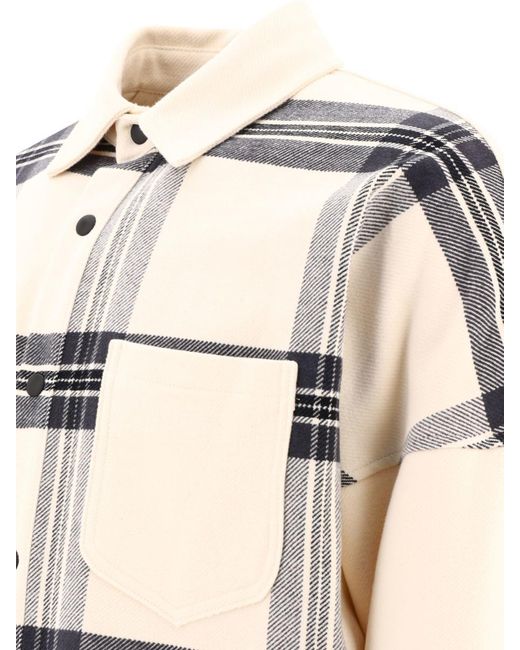 Palm Angels Natural Flannel Overshirt With Logo for men