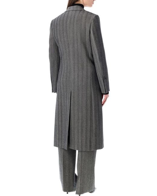 Ferragamo Gray Oversized Double-Breasted Chevron Wool Coat