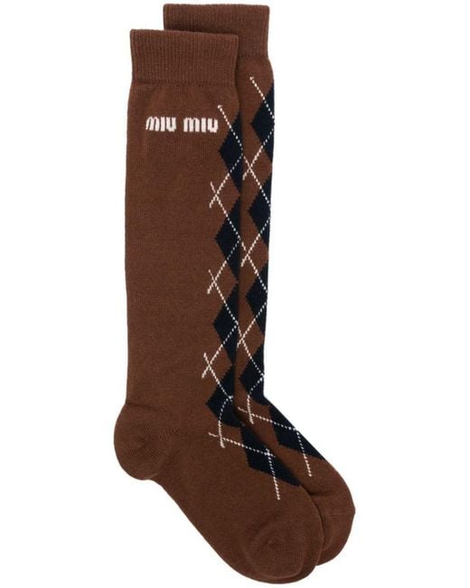 Miu Miu Brown Intarsia-Logo Socks